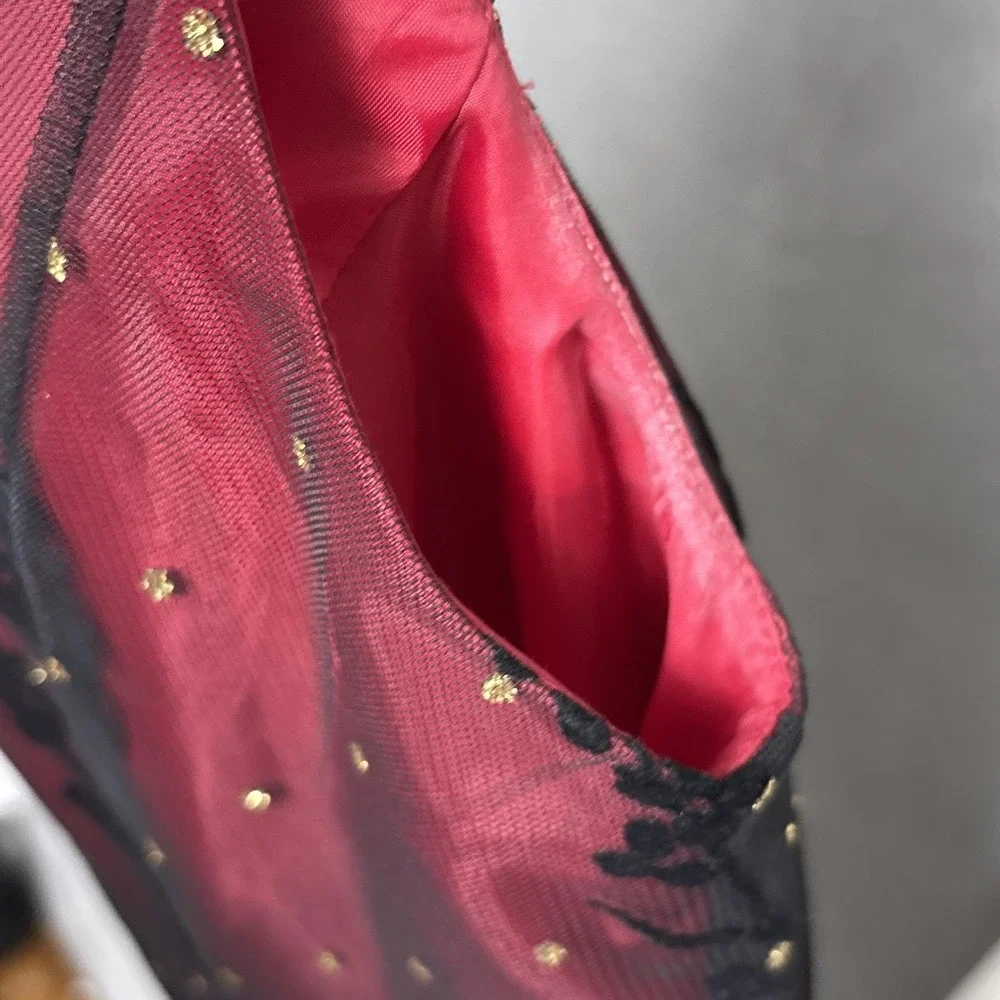 Coldwater Creek Dress 8 Red Black Velvet Tulle Sparkle Holiday Cocktail Party - Picture 12 of 13